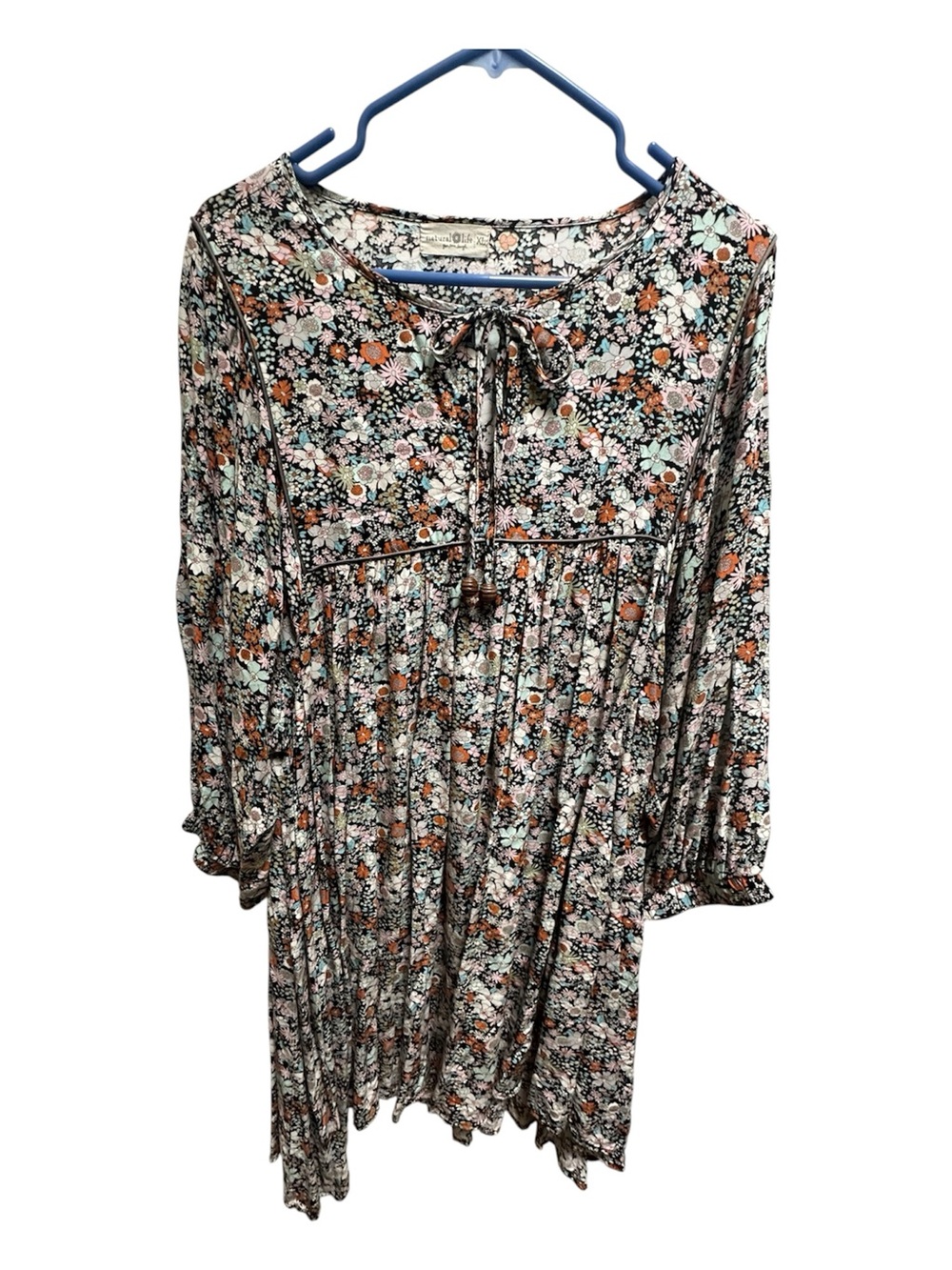 NATURAL LIFE Asymmetrical Boho Floral Dress in Mint, Rust, Black & Cream